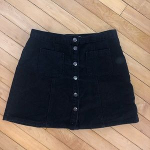 BDG Sadie Button-Front Black Denim Skirt